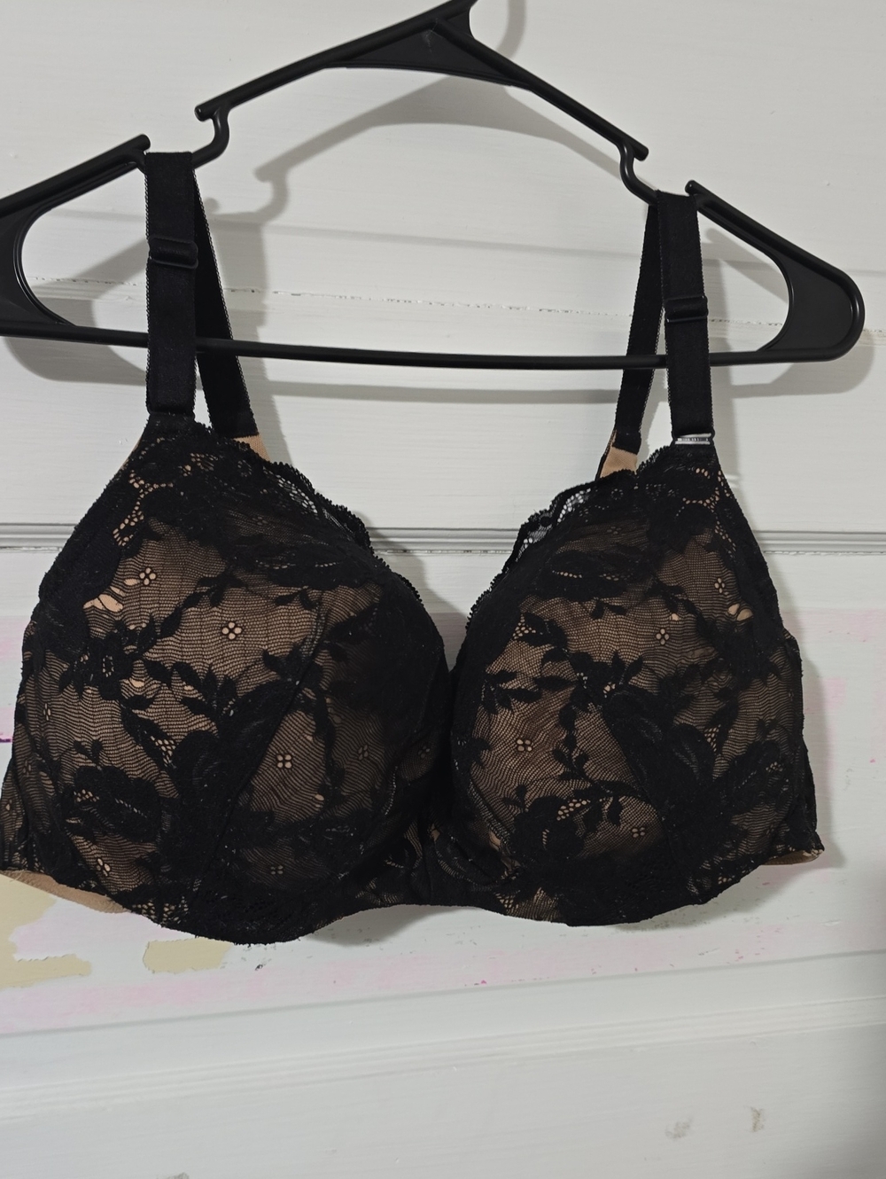 Torrid Supportive Black Lace Underwire Bra with Sheer Floral Overlay